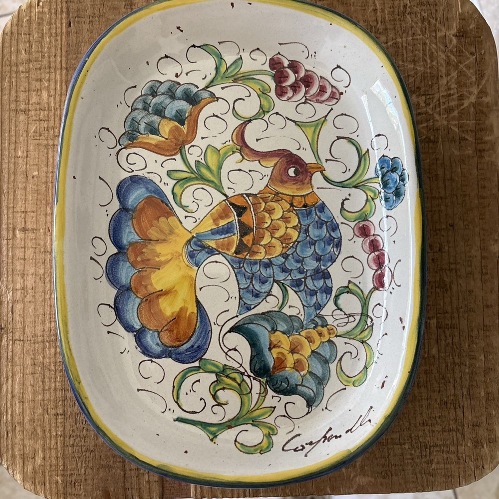 Vintage Deruta Italy Dipinto Mano Hand Painted Rooster Ceramic Platter 10" MINT